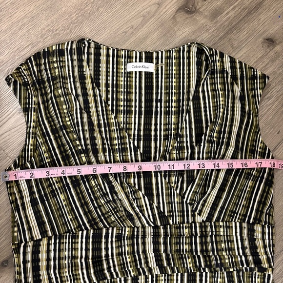 Calvin Klein Womens Dress Olive Green Brown White Stripe Print Size 12 Stretch - Picture 11 of 12
